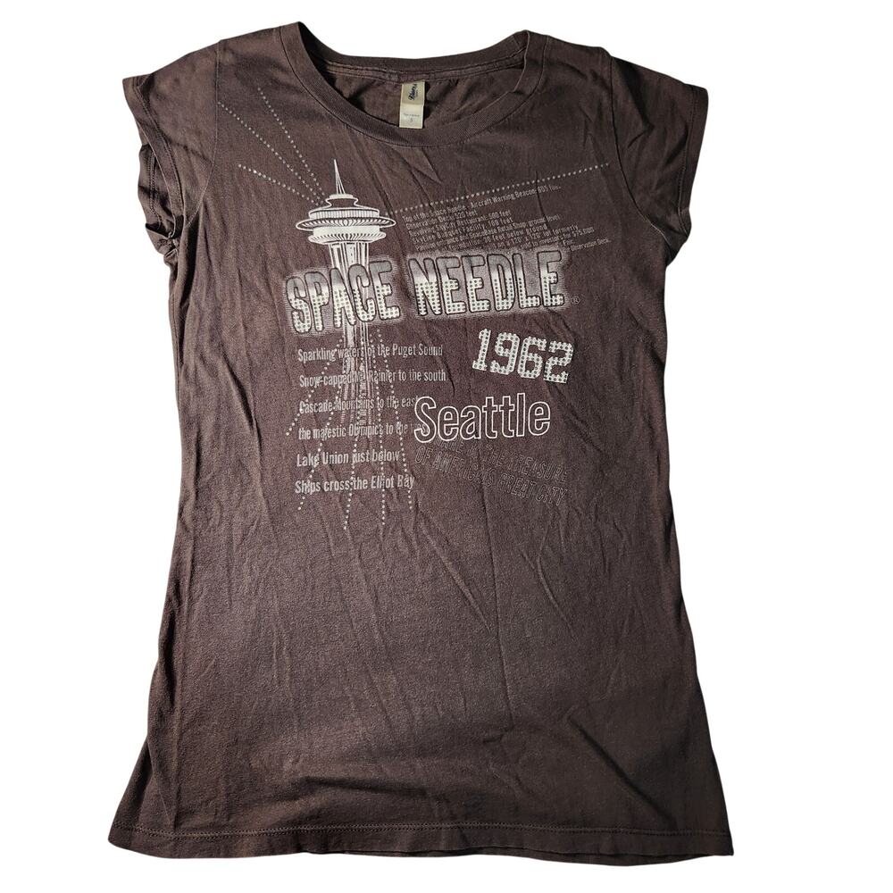 BLUE84 Seattle Space Needle Tourist Destination Gray Ladies Cut Fitted Tee Small